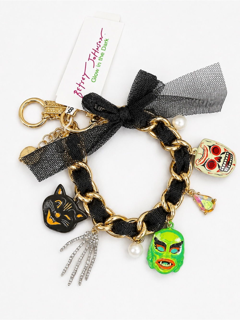 Betsey Johnson Halloween Glow in the Dark Charm Bracelet NEW VINTAGE MASKS